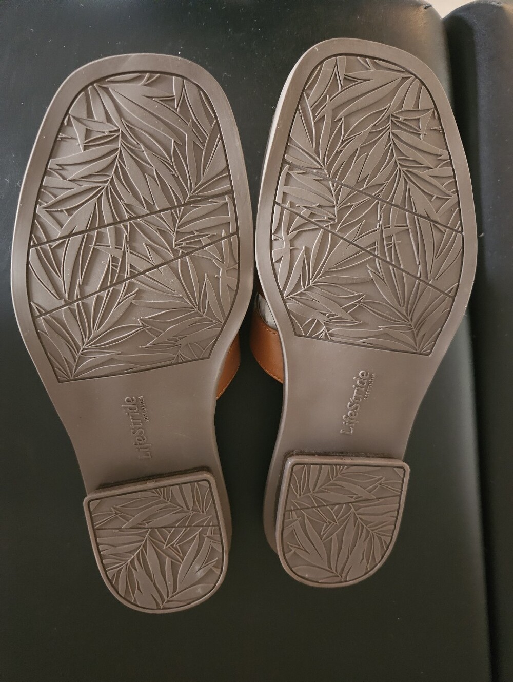 Life Stride Brown Slide Sandals with Gold Tone Hardware - Picture 3 of 6